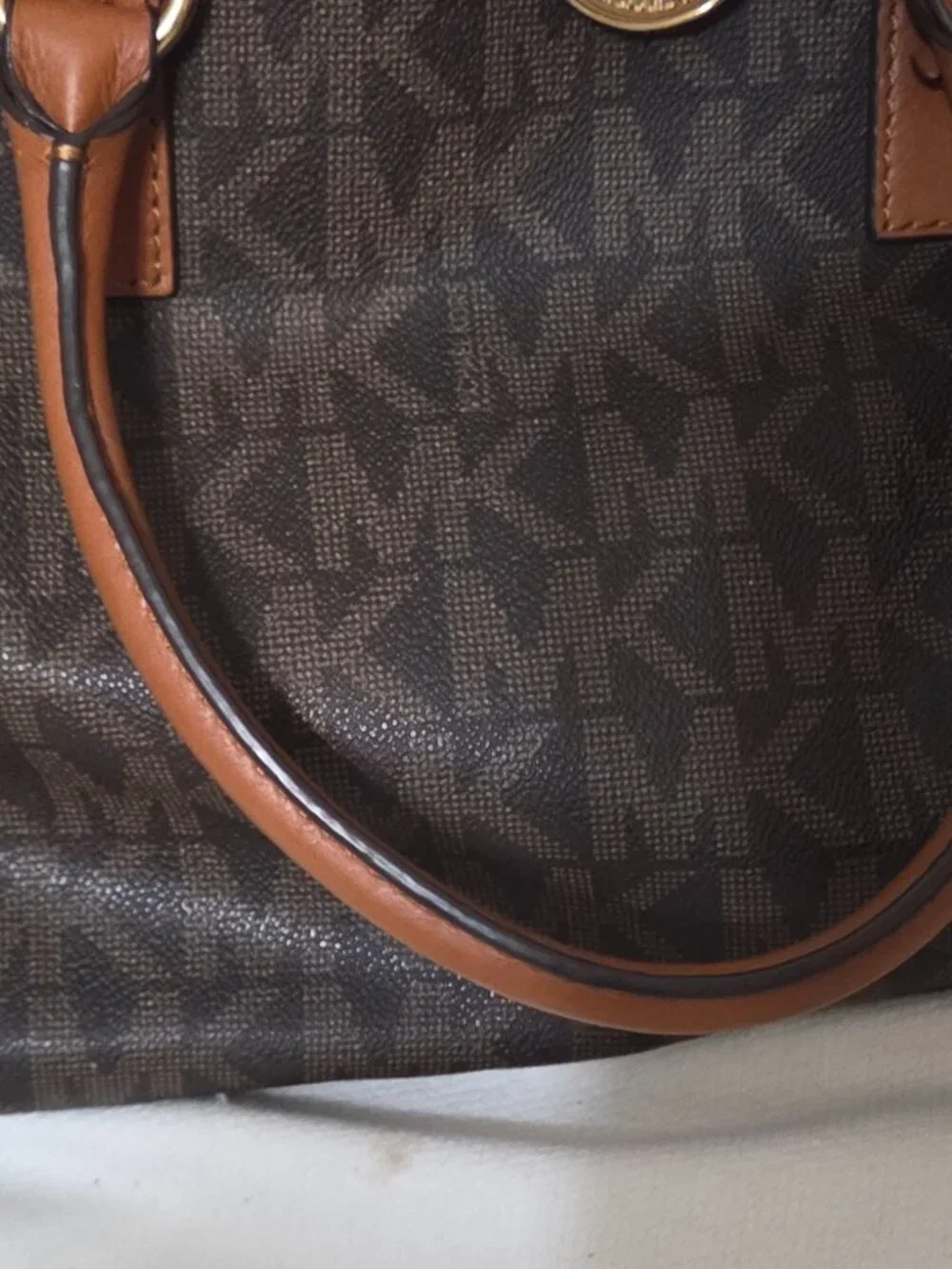 Michael Kors Hamilton Legacy Large Logo Satchel Bag Brown Acorn Gold MK Tote